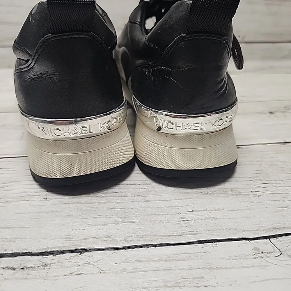 Michael Kors Allie Stride Trainer Smooth Leather Black Sneakers Women's 9.5M